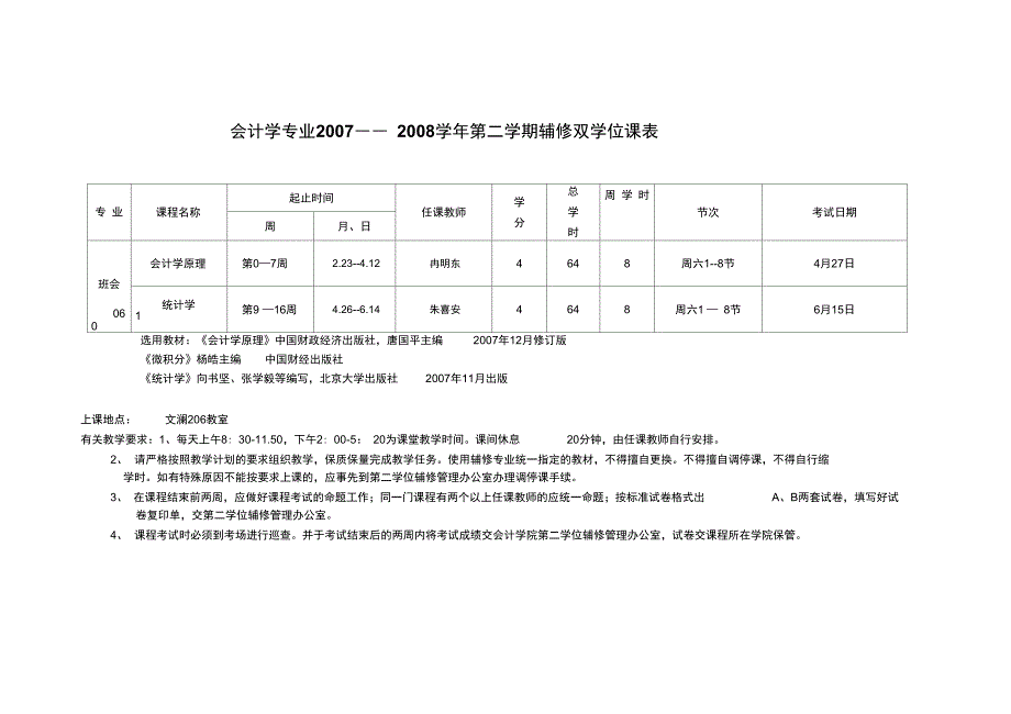 会计学专业第二学期辅修双学位课表精_第1页