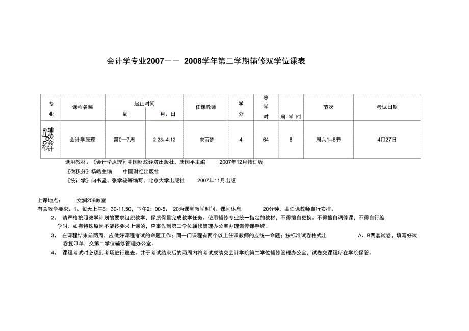 会计学专业第二学期辅修双学位课表精_第5页