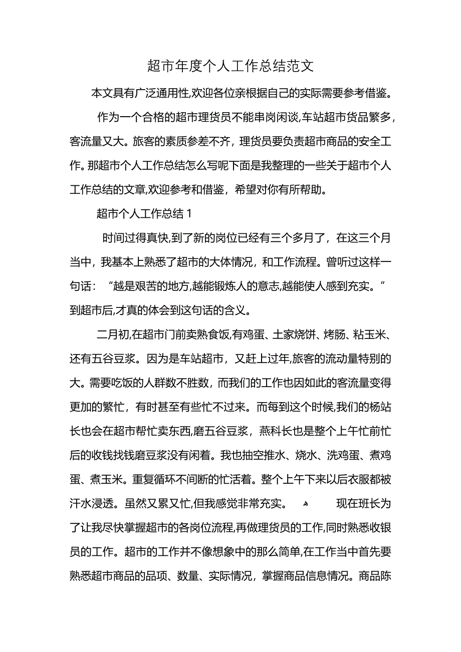 超市年度个人工作总结范文_第1页