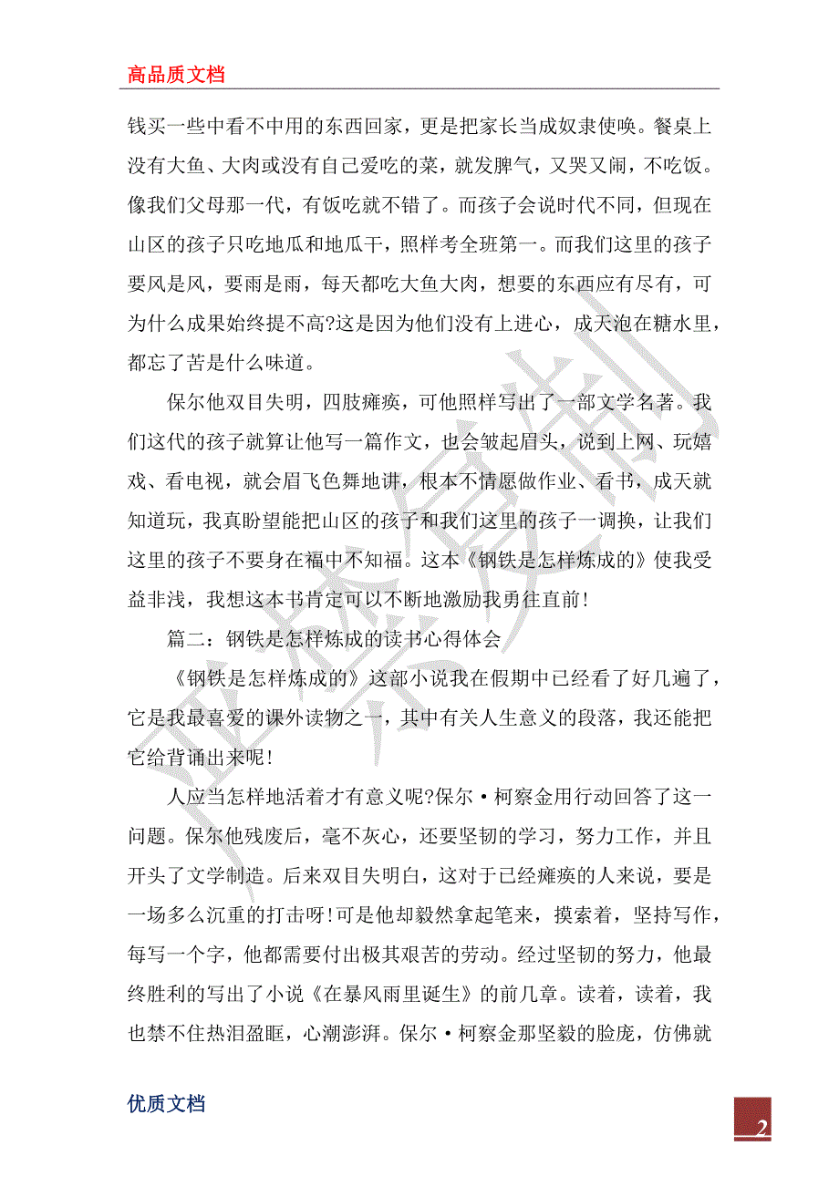 2022年钢铁是怎样炼成的读书心得体会3篇_第2页