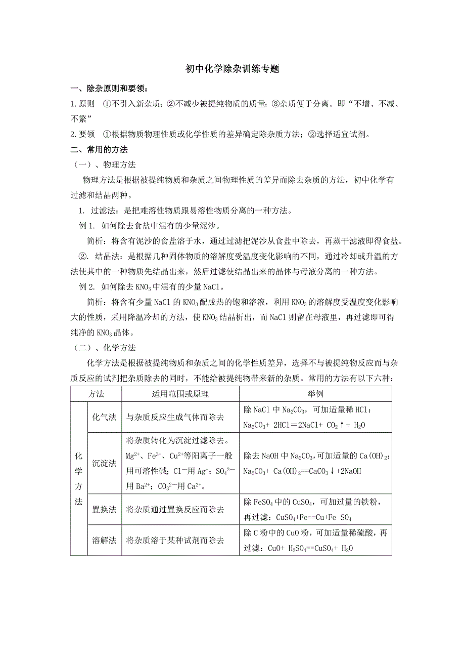 初中化学除杂训练专题_第1页