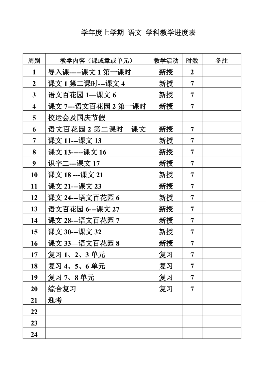 语文S版小学二年级上册教案表格式全册_第2页