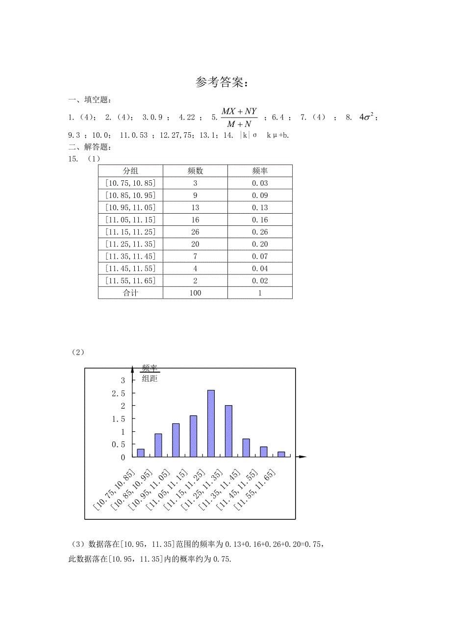 苏教版必修3单元测试卷【6】总体分布的估计含答案_第5页