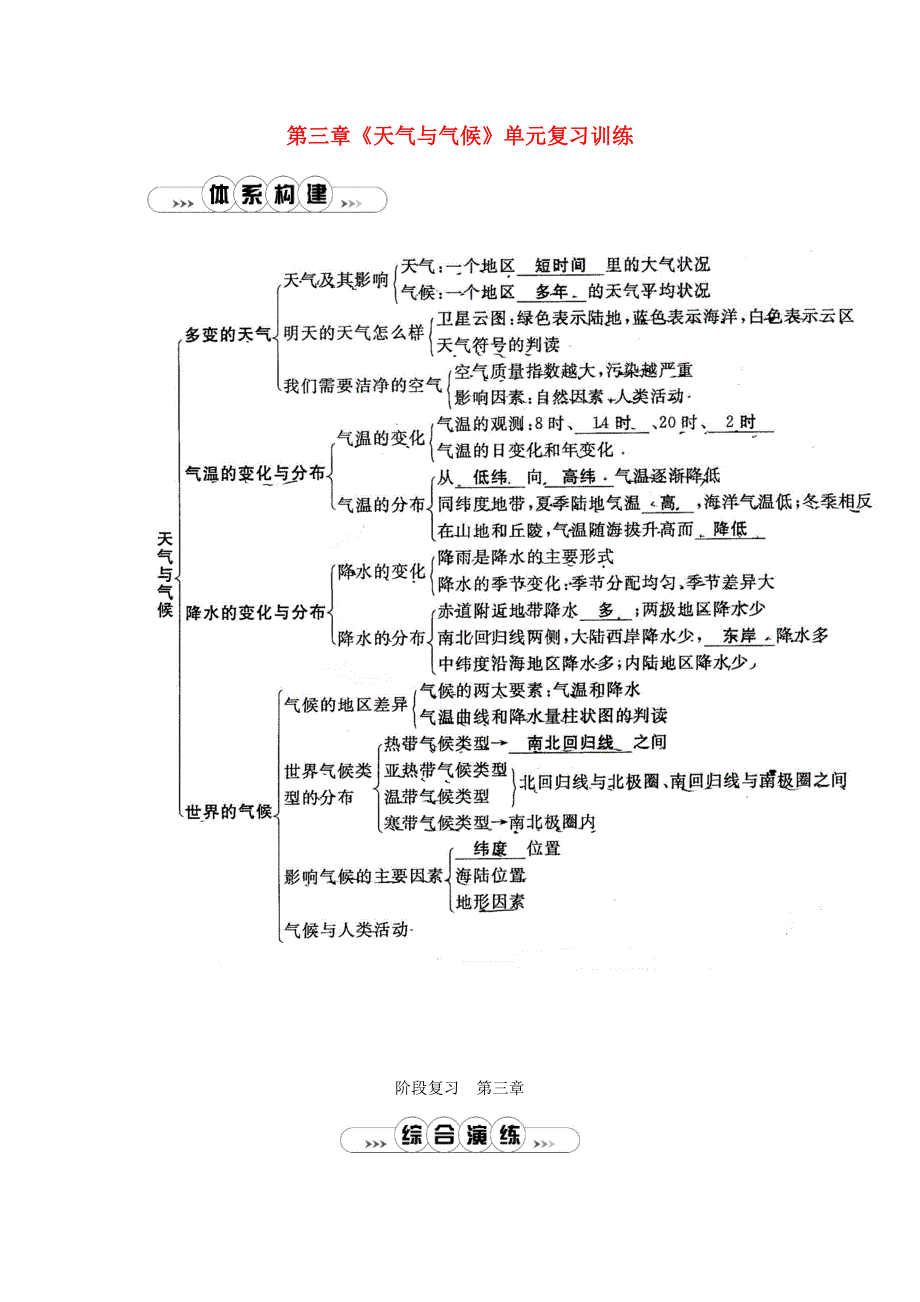 七年级地理上册第三章天气与气候单元复习训练新版新人教版0816345_第1页