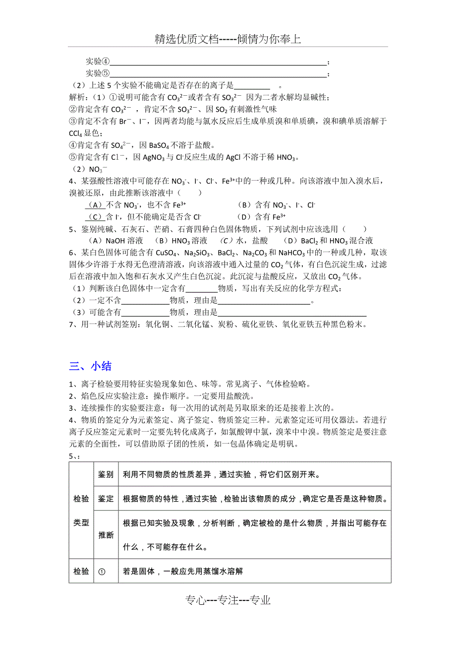 2017届高三化学实验专题复习离子的检验物质分离和提纯_第2页