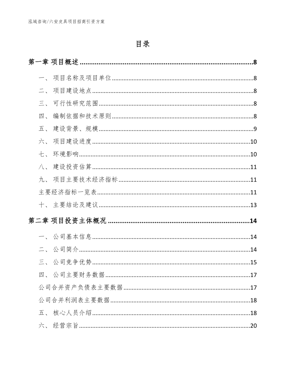 六安皮具项目招商引资方案_参考模板_第1页