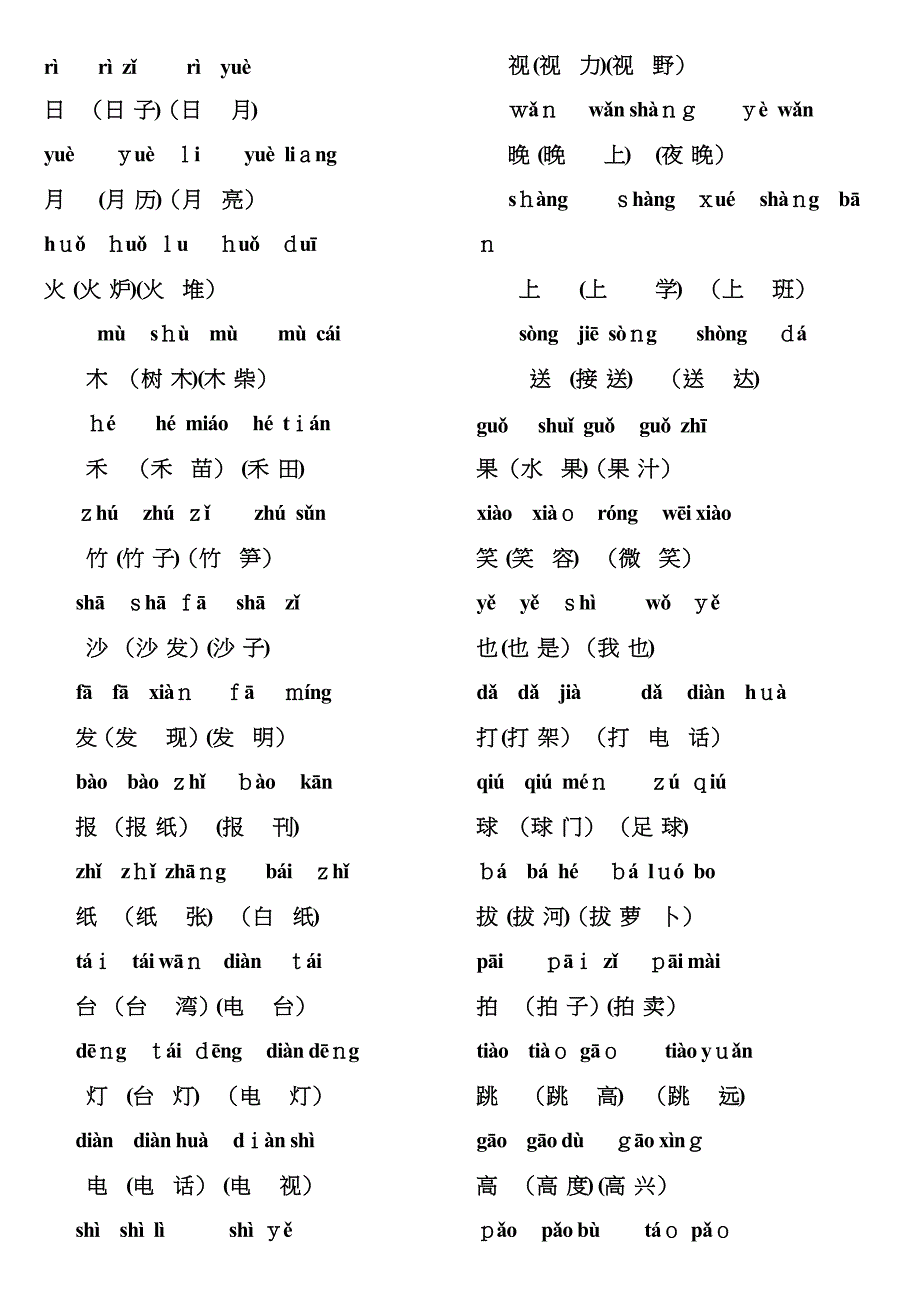 语文一年级上全部生字组词加拼音_第4页