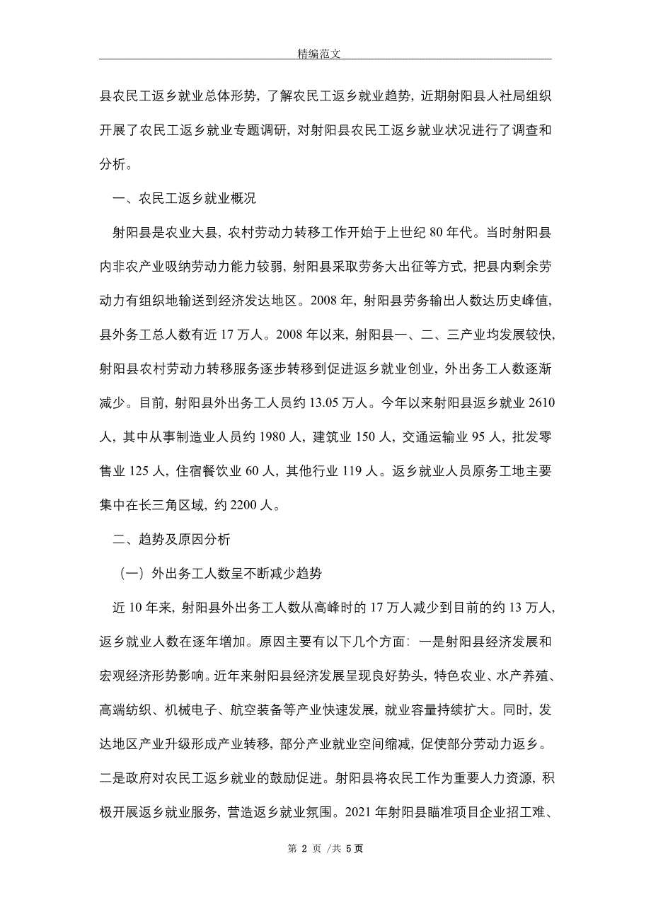 2021年农民工返乡就业形势调查分析_精编版_第2页