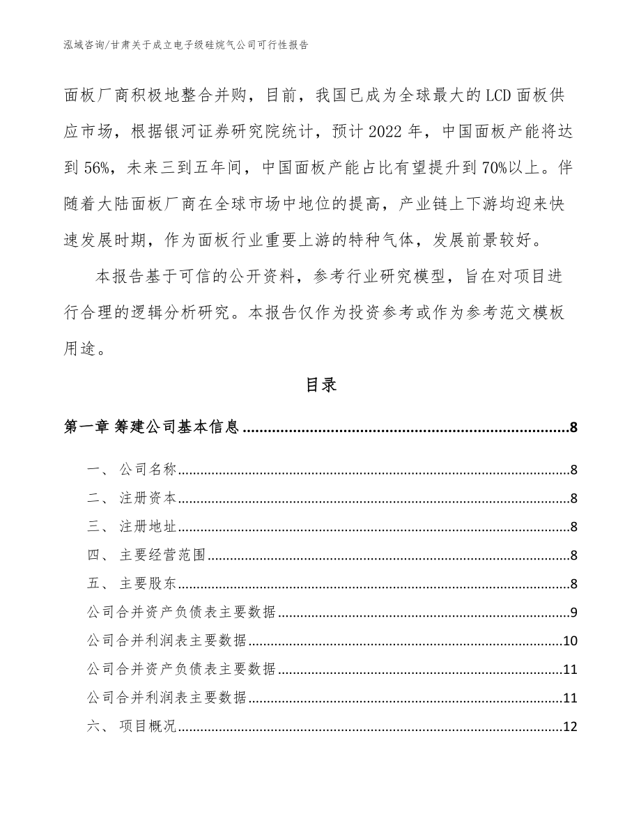 甘肃关于成立电子级硅烷气公司可行性报告_第3页