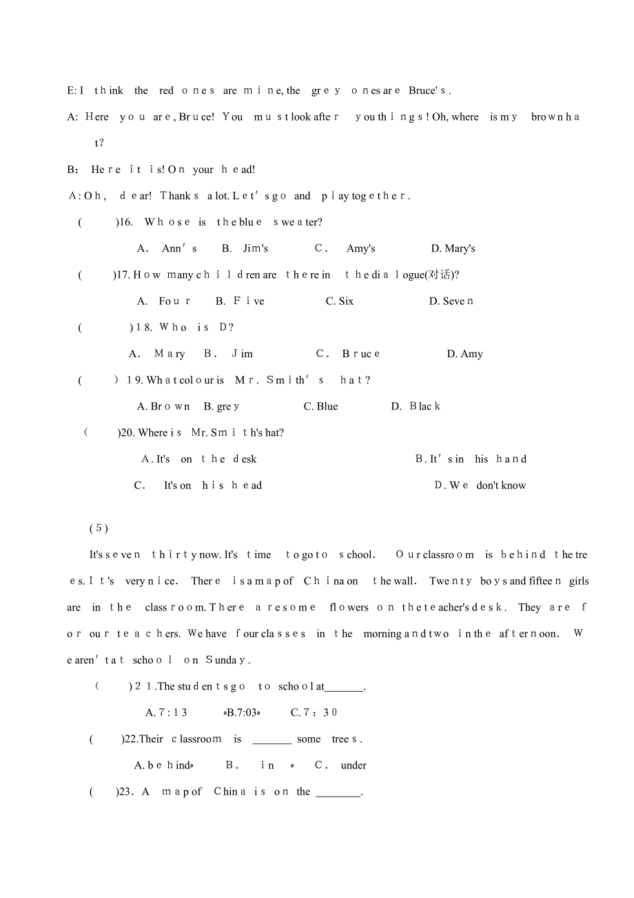 仁爱英语七年级下册精华阅读理解20篇(含答案)_第4页