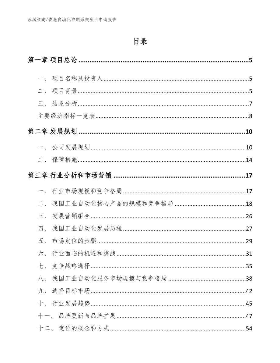 娄底自动化控制系统项目申请报告（模板）_第1页