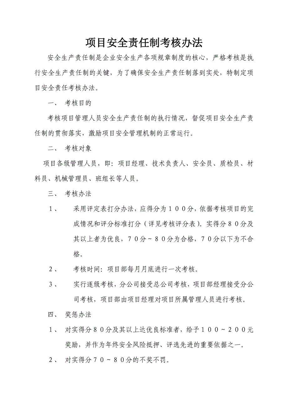 项目安全责任制考核办法_第1页