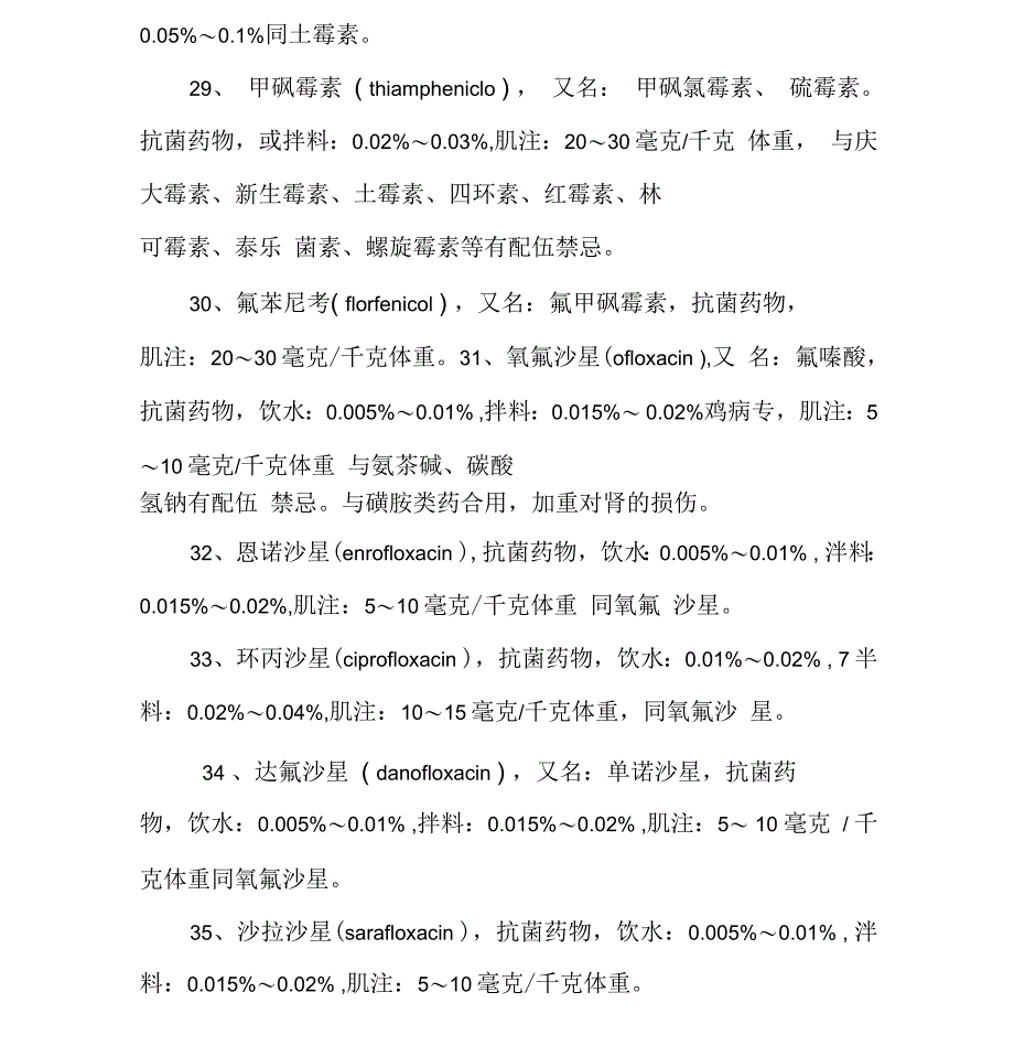 鸡常见药物用法用量表_第5页