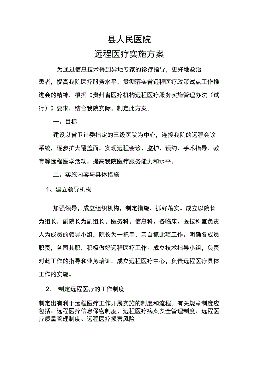 远程医疗实施方案_第1页