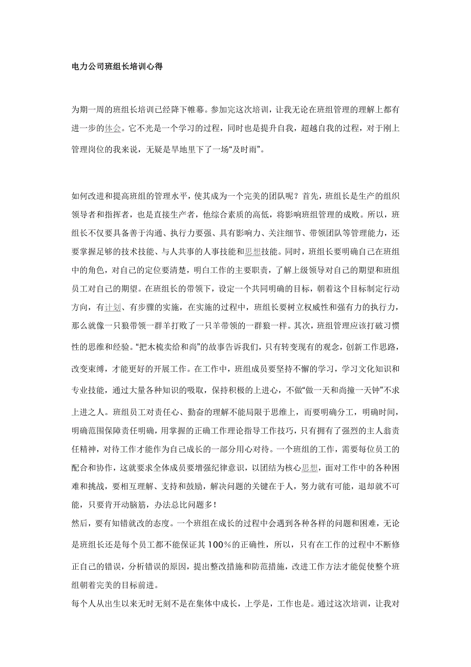 电力公司班组长培训心得_第1页