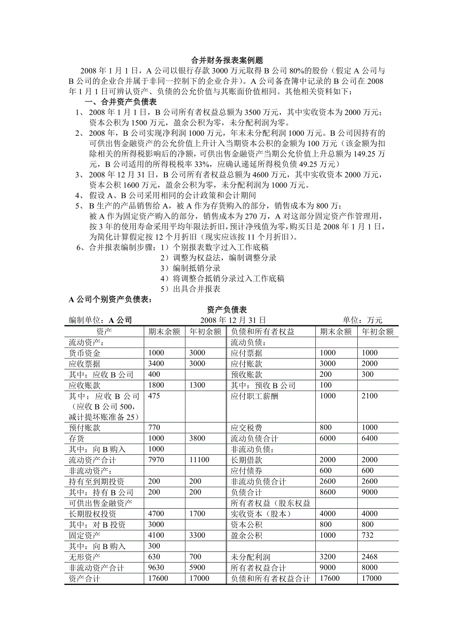 高会合并报表－答案_第1页