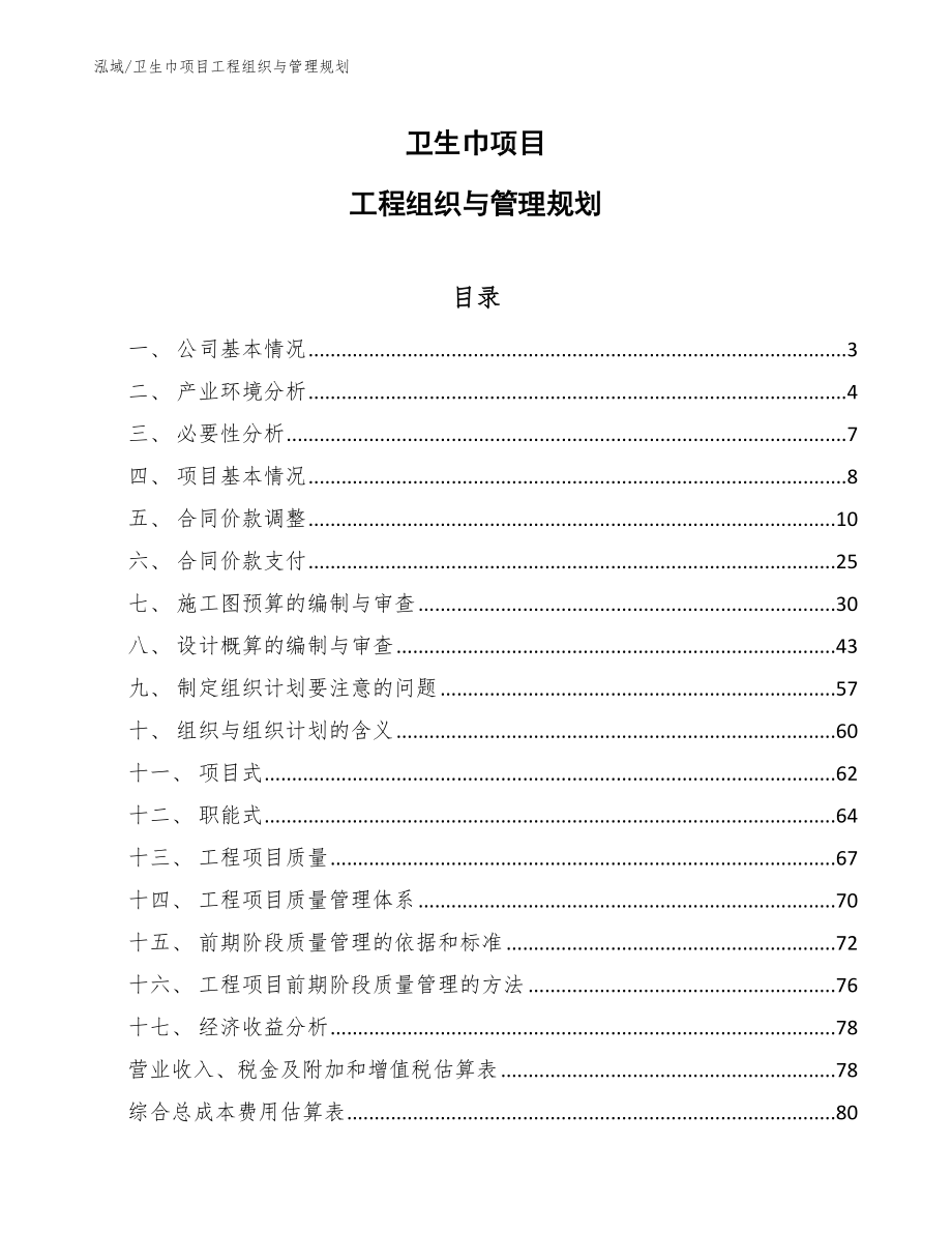 卫生巾项目工程组织与管理规划_第1页