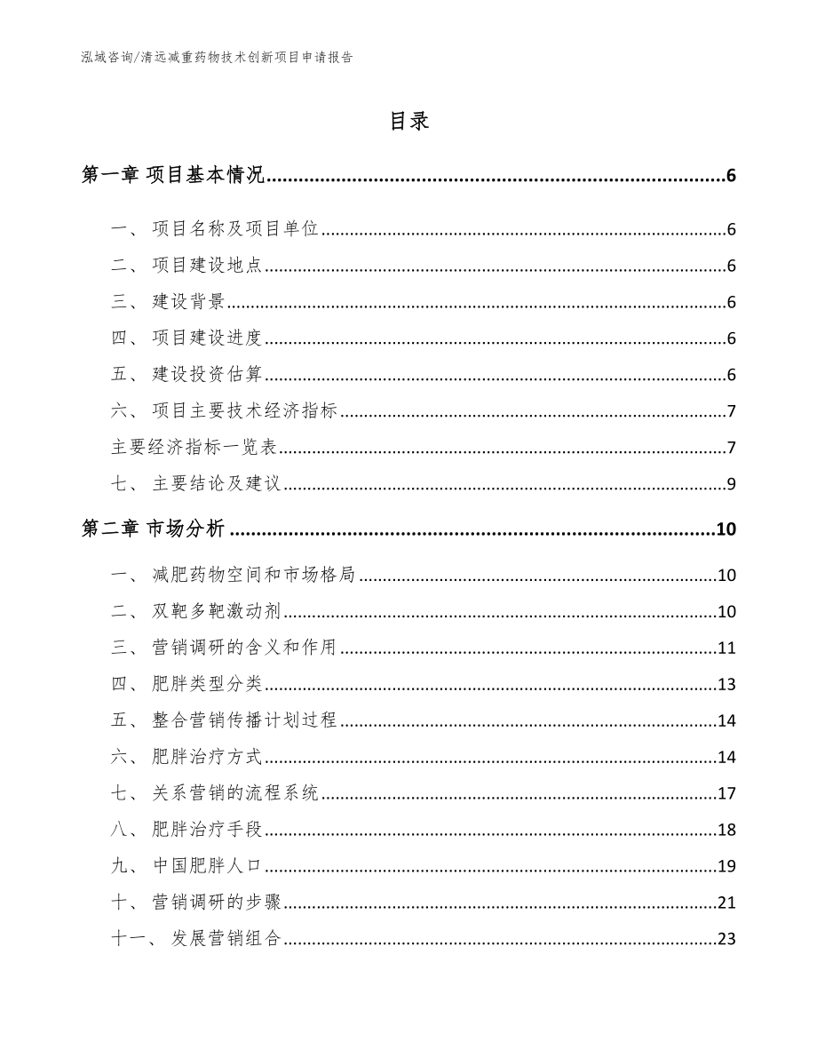 清远减重药物技术创新项目申请报告（范文）_第1页