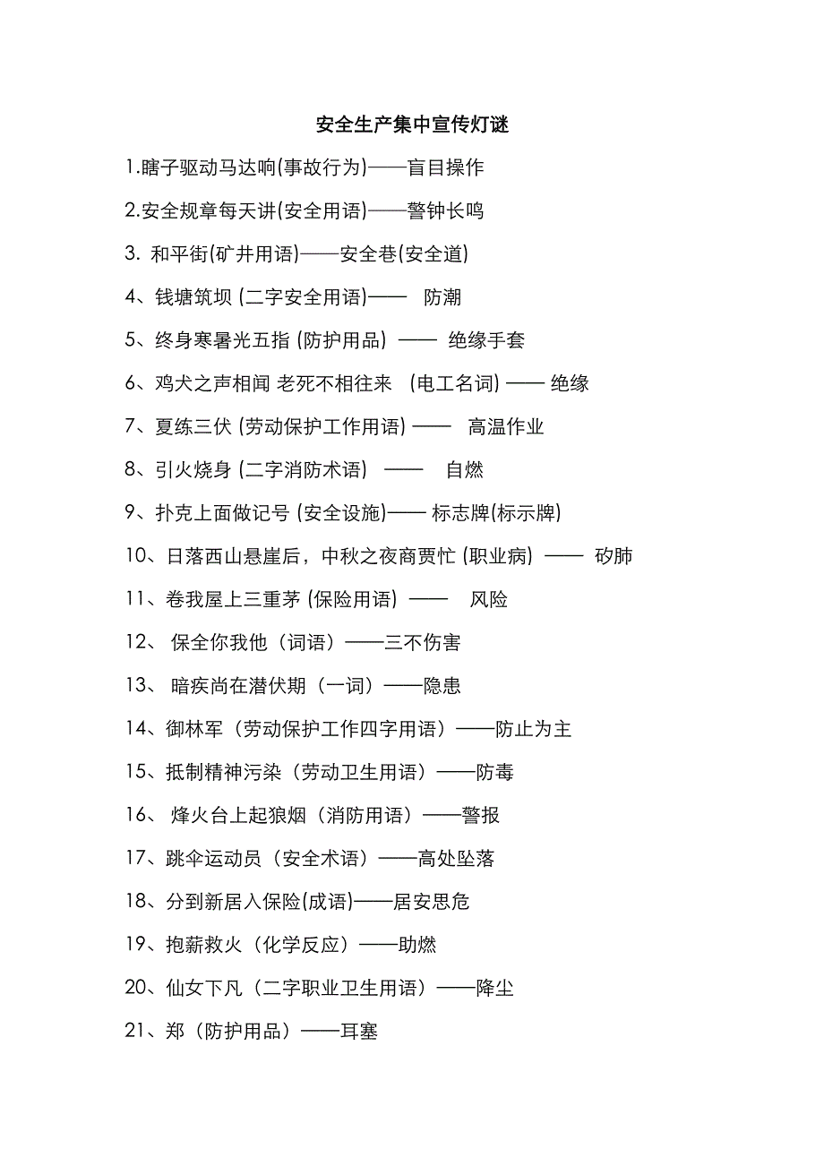 安全生产集中宣传灯谜_第1页