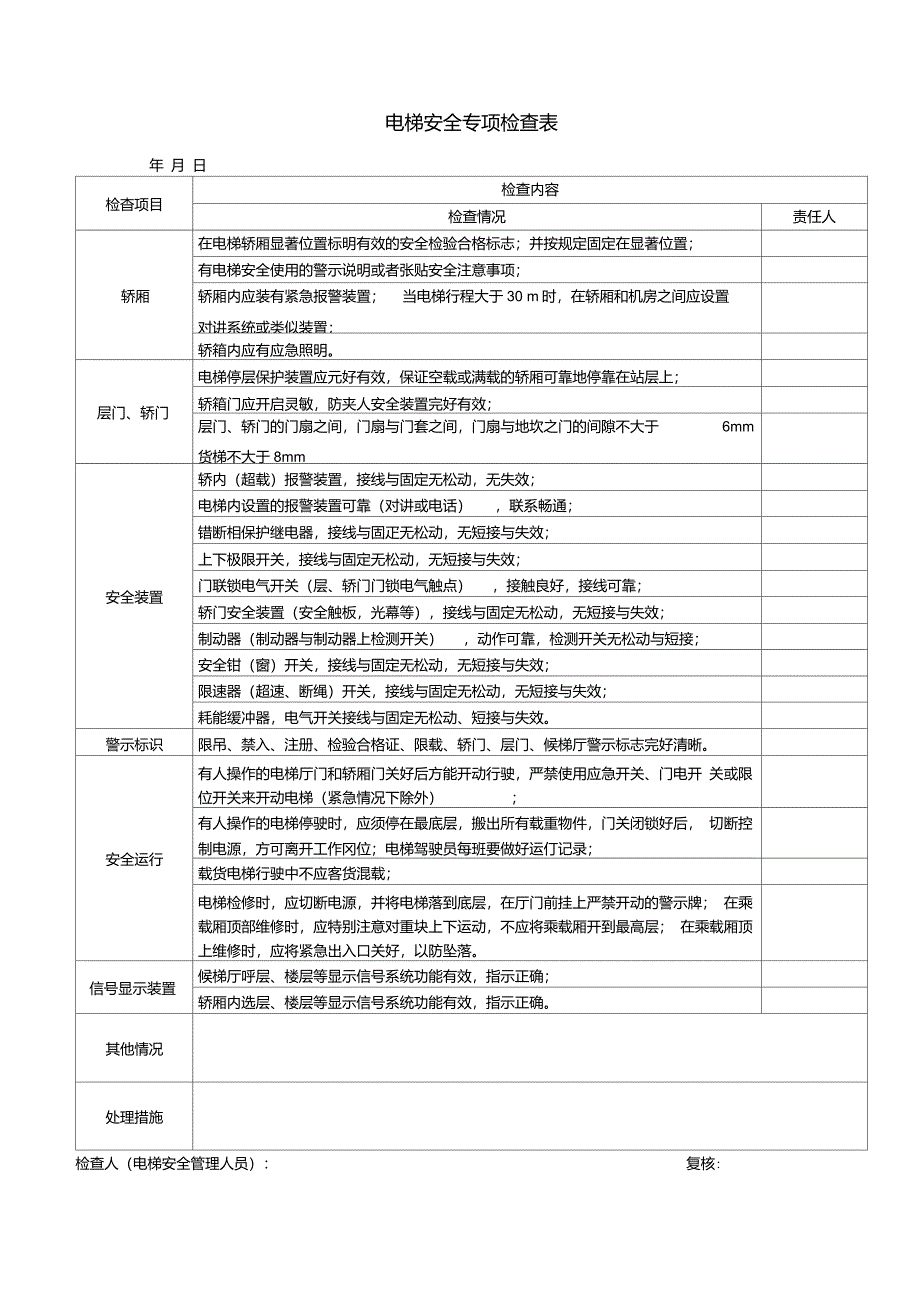 电梯日常安全检查表_第1页