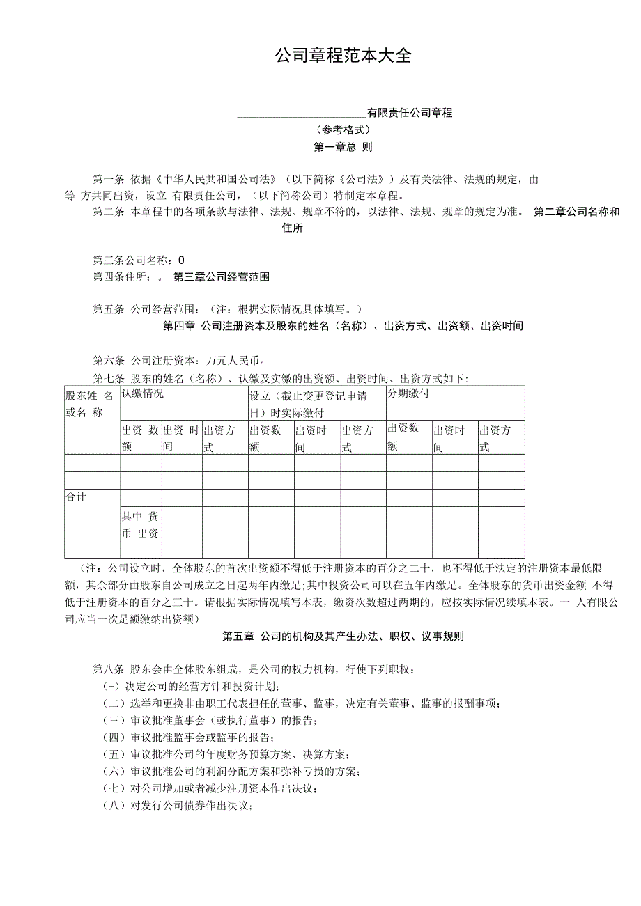 企业财务战略系统工具03参考工具：《公司章程范本大全》V1_第1页