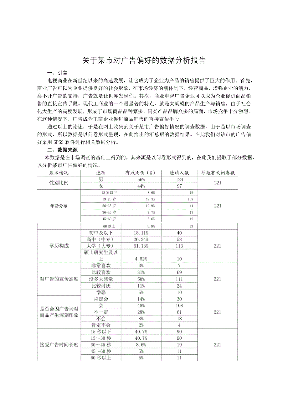 SPSS统计分析与应用论文关于某市对广告偏好的数据分析报告_第2页