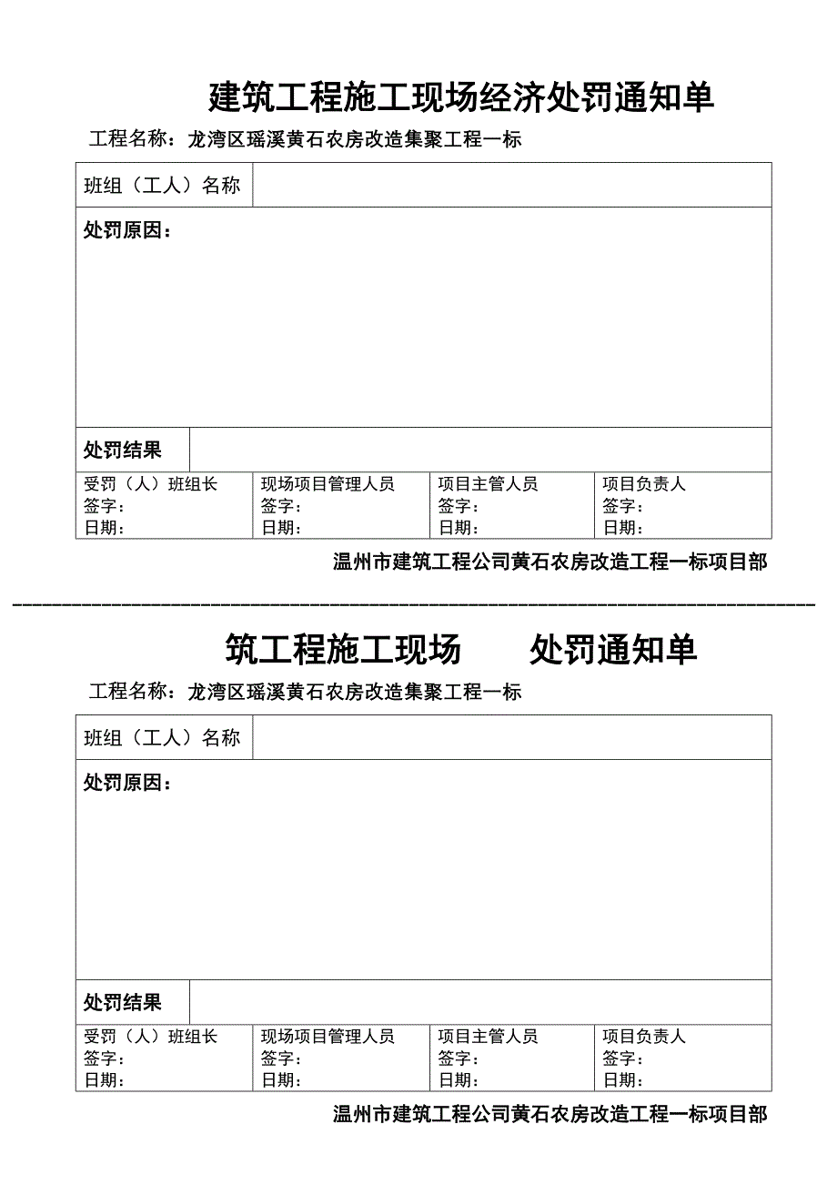 建筑工程施工现场处罚通知单_第1页