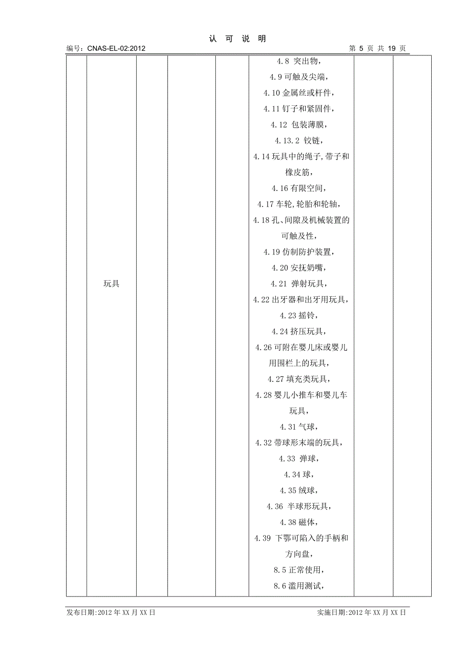 玩具和儿童用品检测领域认可能力范围_第5页