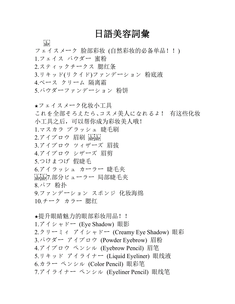 日语美容词汇_第1页
