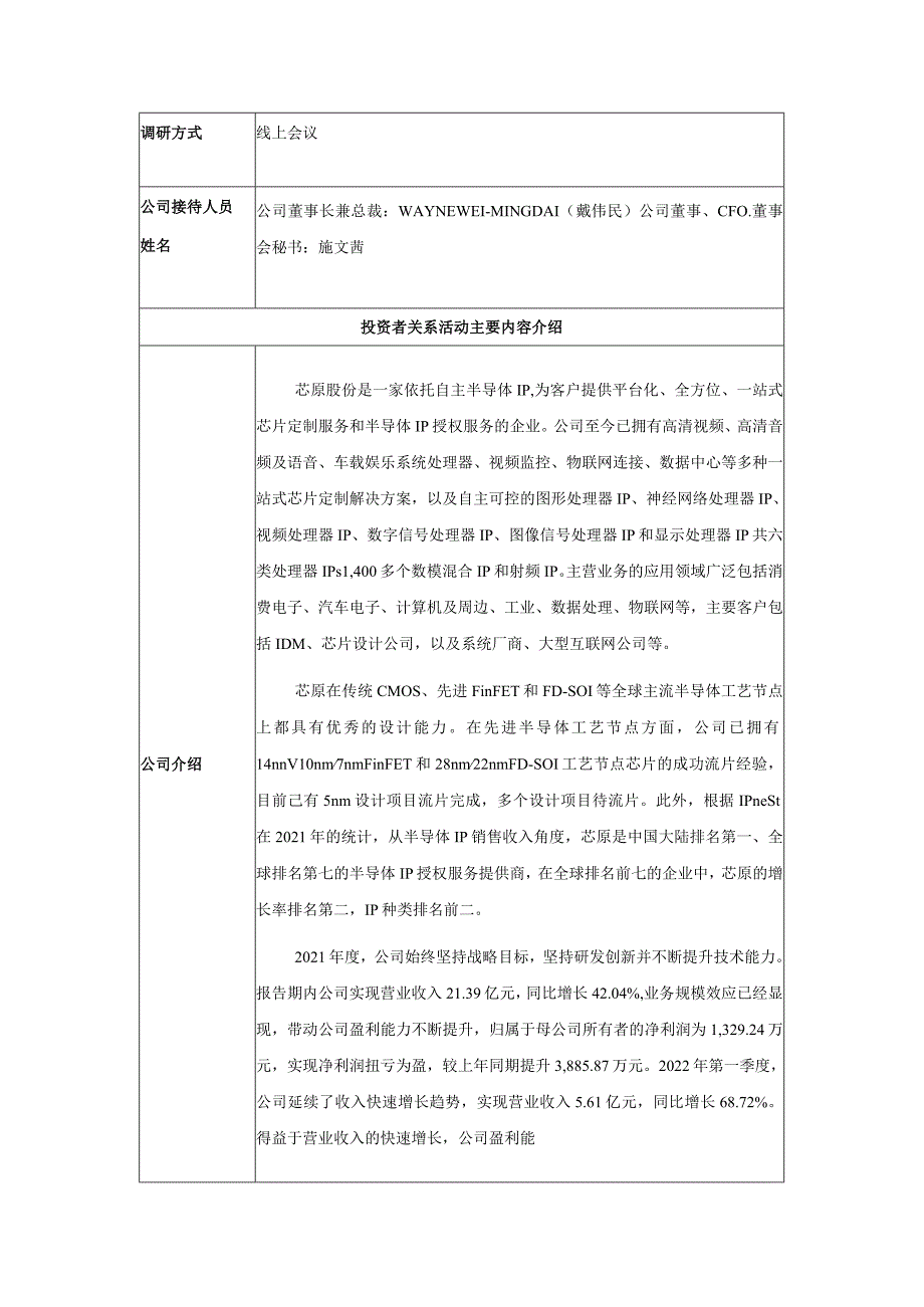 证券代码688521证券简称芯原股份芯原微电子上海股份有限公司投资者关系活动记录表_第2页