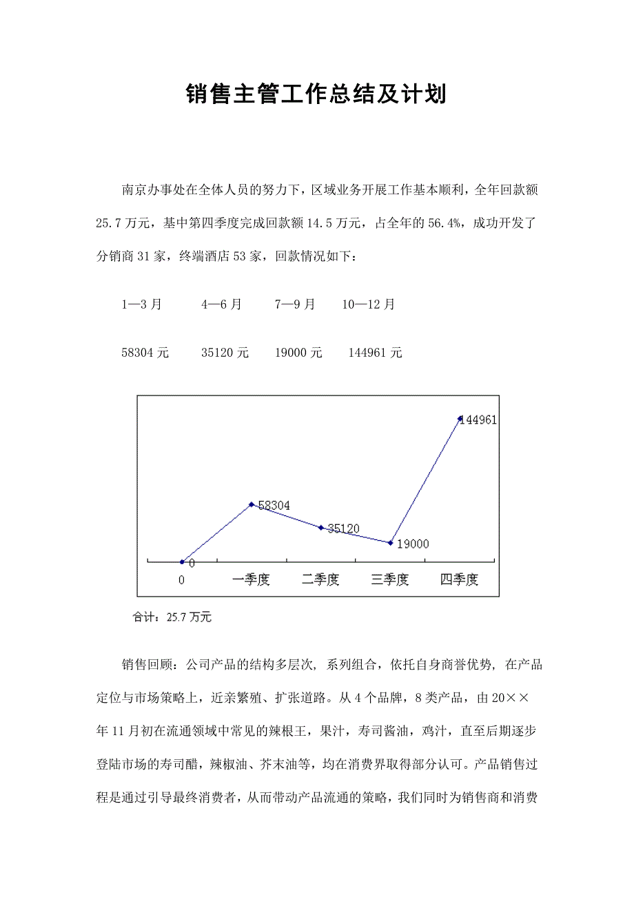 销售主管工作总结及计划_第1页