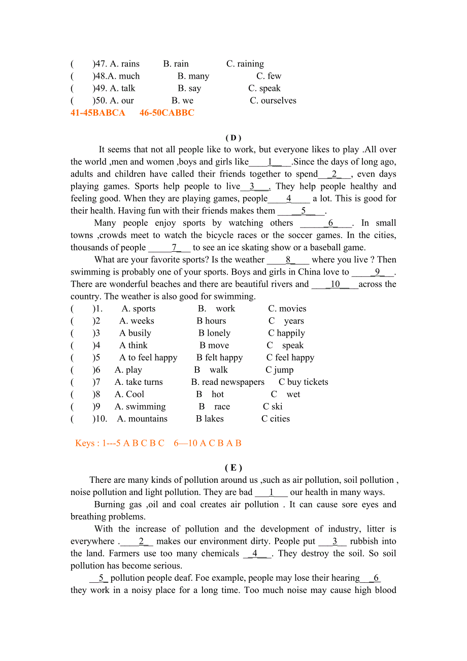 中考英语完形填空和阅读理解训练_第3页