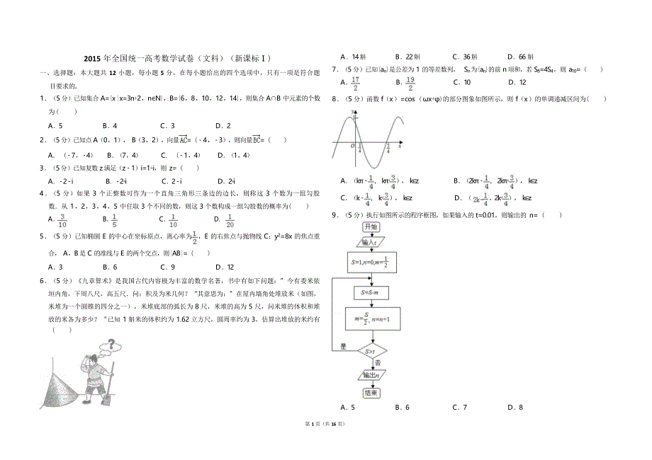 2015年全国统一高考数学试卷（文科）（新课标ⅰ）（含解析版）(3).doc_第1页