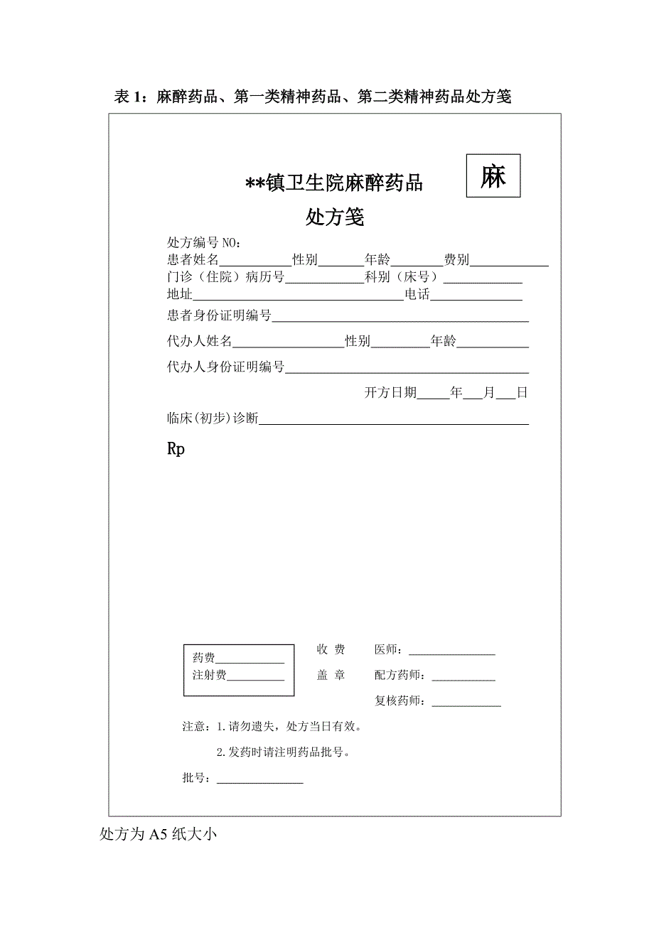 关于麻醉药品处方笺(参考格式)_第1页