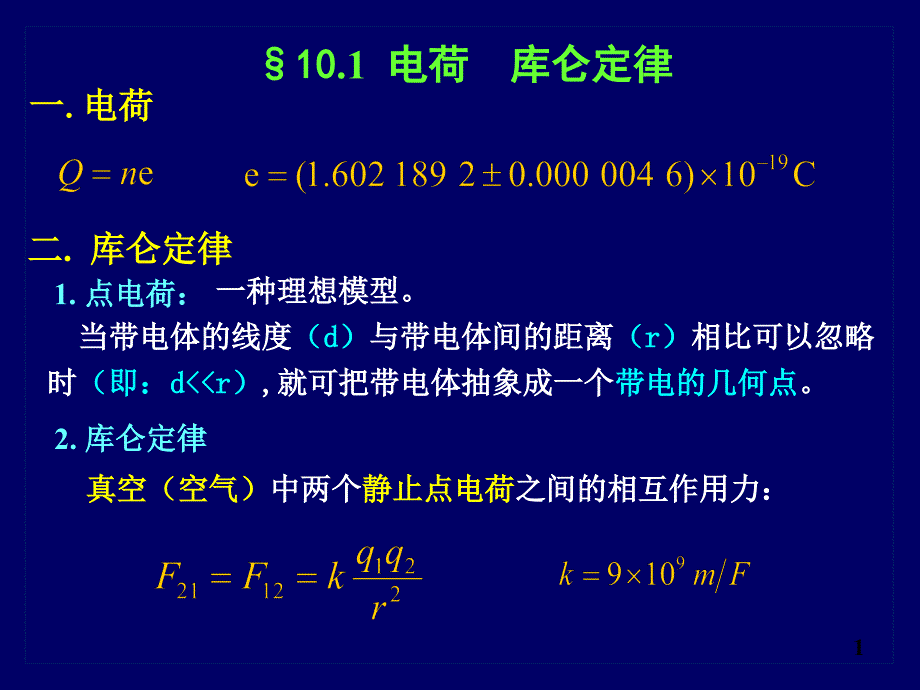 ch101电荷库仑定律电场计算第一次课_第1页