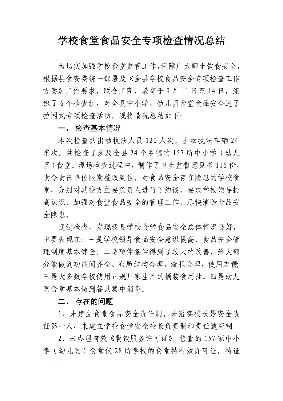 学校食堂食品安全专项检查情况总结_第1页