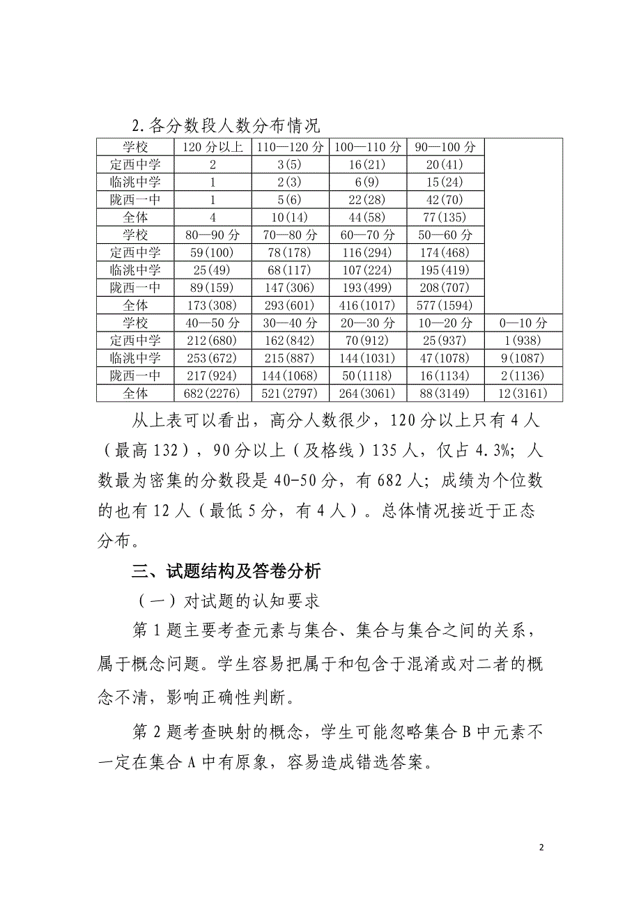 高一年级数学分析报告(用)_第2页