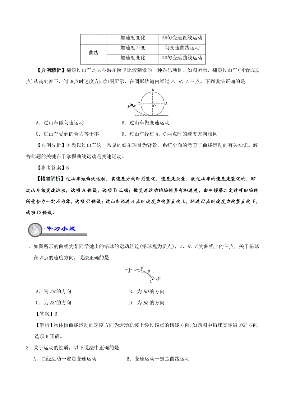 2018-2019学年高一物理暑假作业01 曲线运动重难点通关.doc_第2页