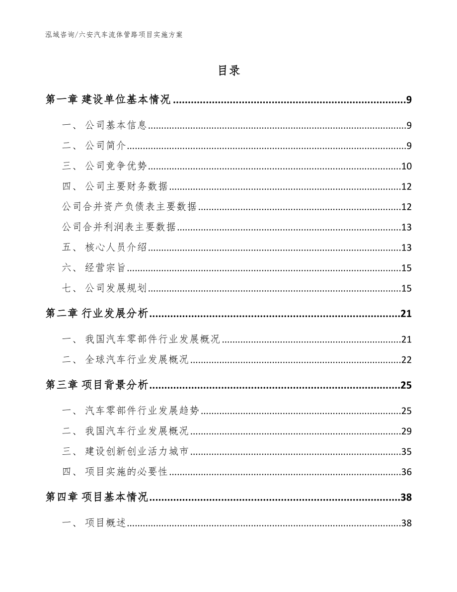 六安汽车流体管路项目实施方案【范文模板】_第1页