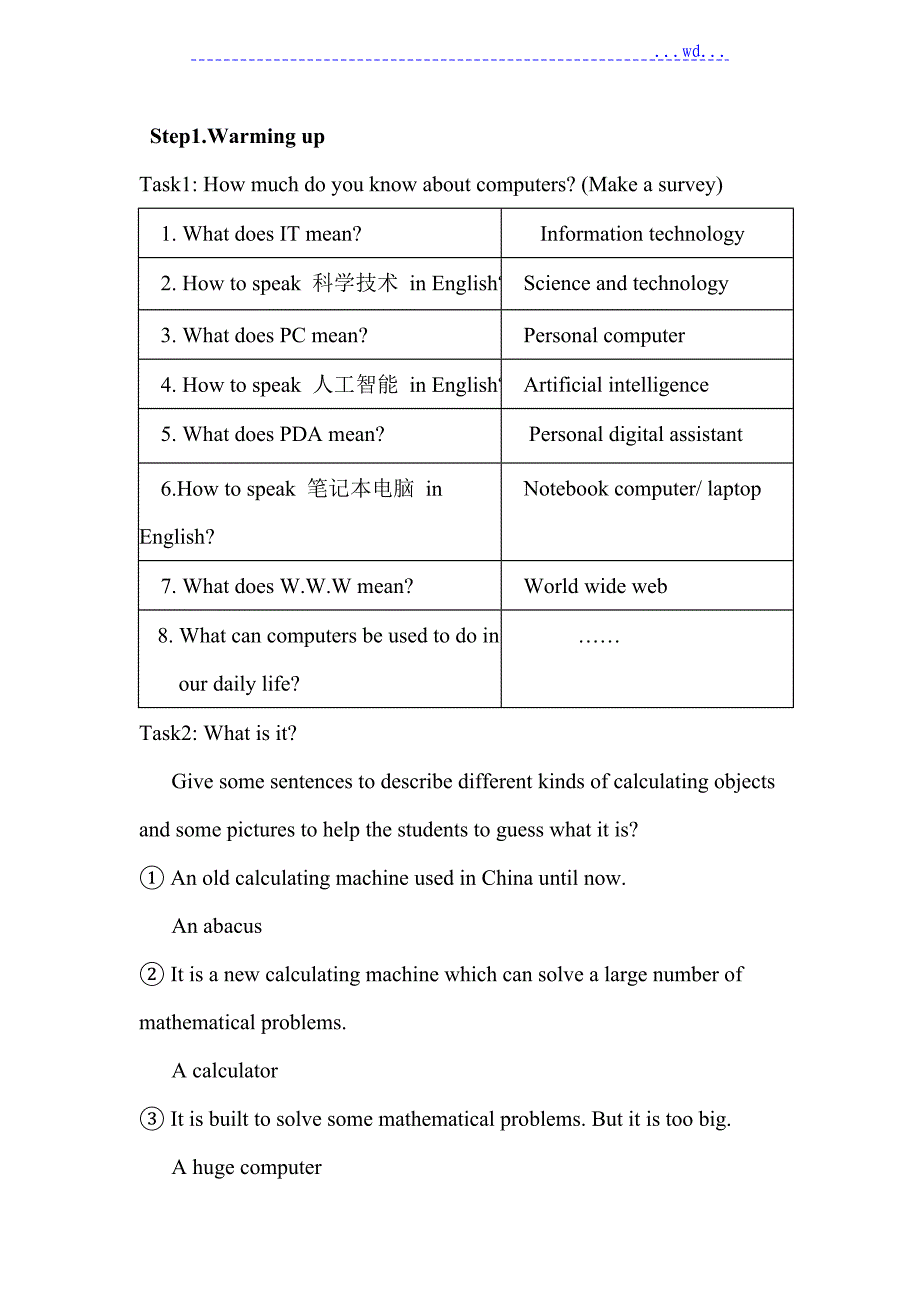 必修二 Unit3 Computers 教学案和教学反思_第2页