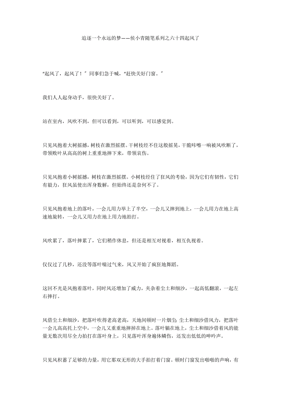 追逐一个永远的梦——侯小青随笔系列之六十四起风了_第1页