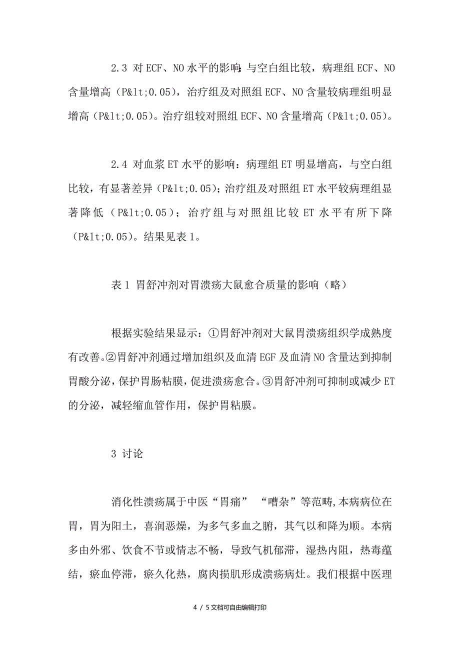 胃舒冲剂治疗消化性溃疡的实验研究_第4页