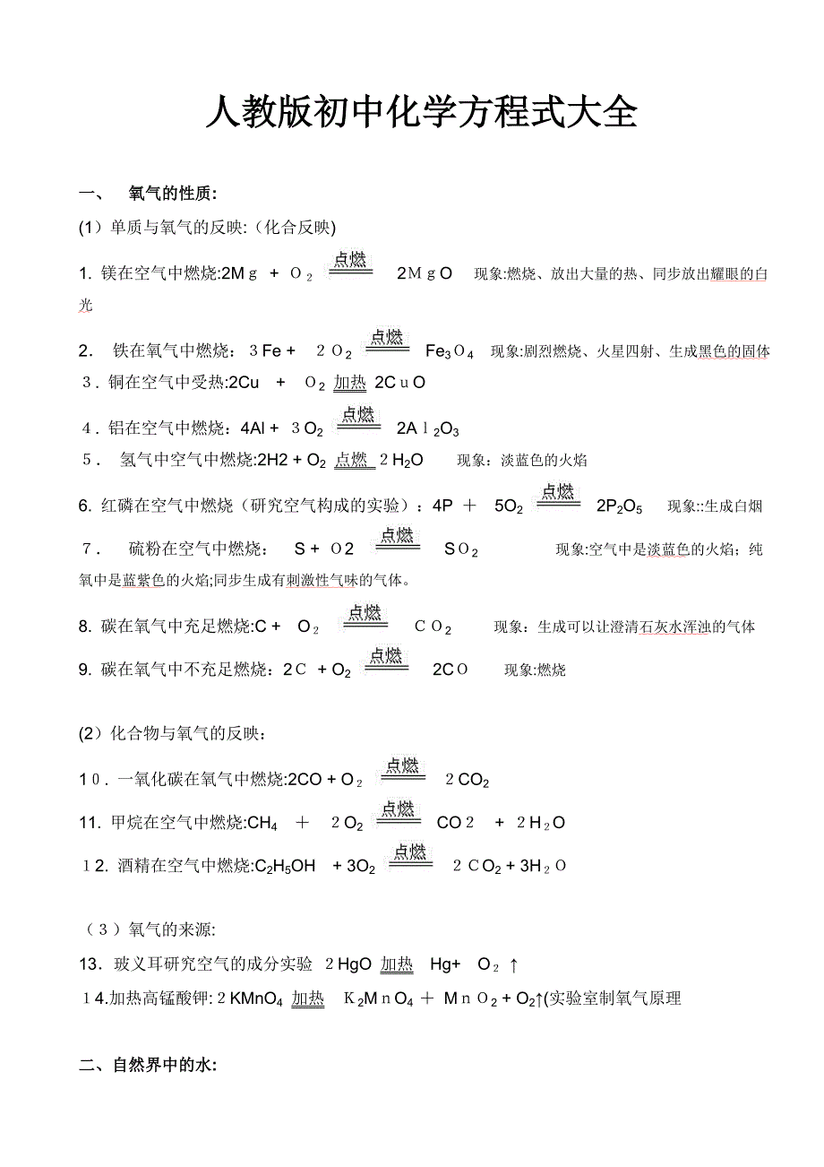 人教版初中化学方程式大全(中考复习资料)_第1页