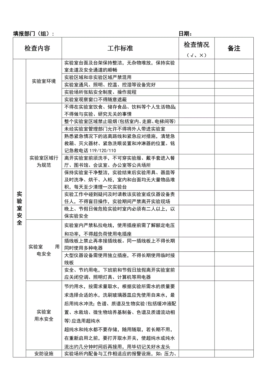 实验室安全工作检查表_第1页