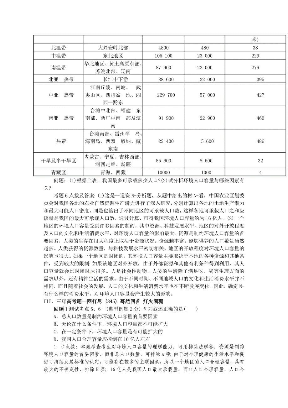 高考地理 第二部分人文地理 第9单元 第28讲 人口与环境知识点精析精练与高考题预测 人教大纲版_第5页