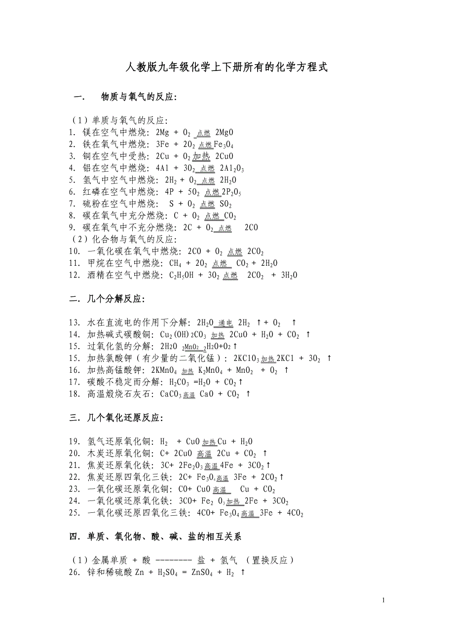 (完整word版)人教版九年级化学上下册所有的化学方程式.doc_第1页