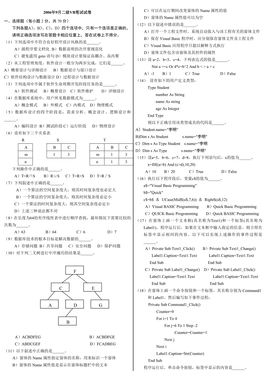 二级VB(0609).doc_第1页