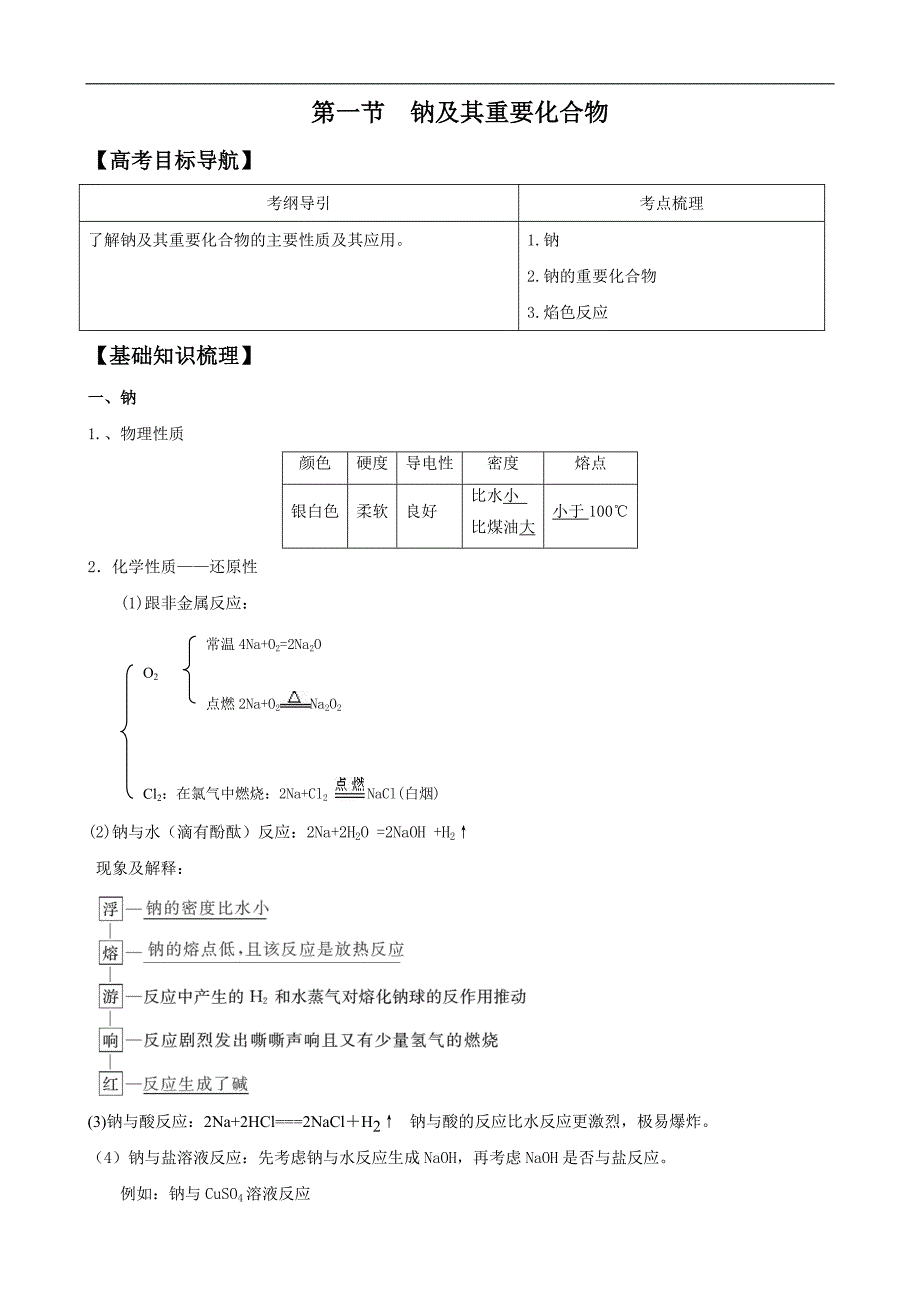 版化学学案钠及其重要化合物必修_第1页