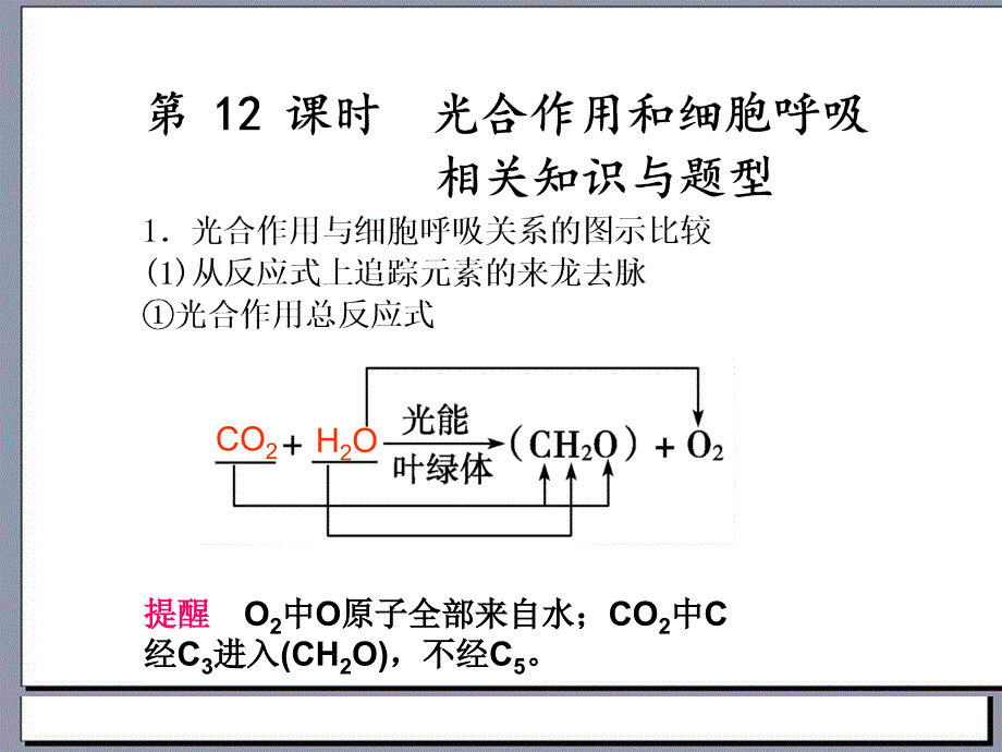 2012届高三生物步步高一轮复习课件人教版第3单元第12课时光合作用和细胞呼吸相关知识与题型_第1页