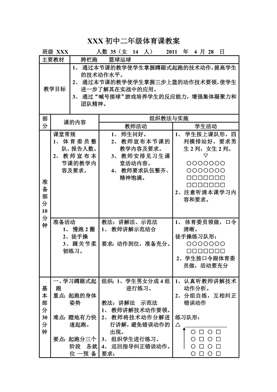 初中二年级体育课教案跨栏跑和篮球运球体育优秀教案能手教学设计说课案例_第1页